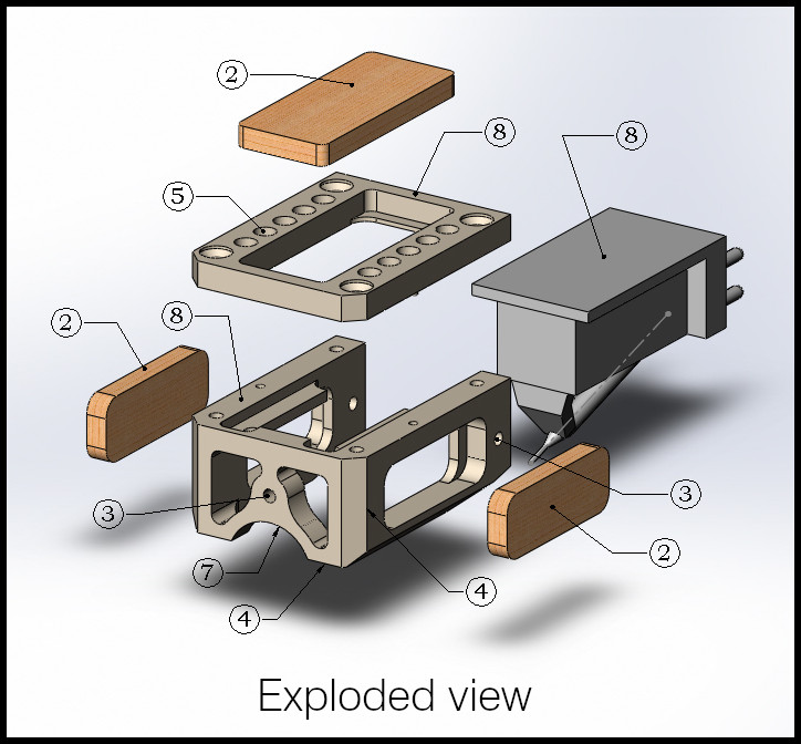 Audio MusiKraft Customizable Phono Cartridge (exploded view)